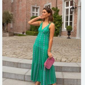 Chic Green Patterned Maxi Dress